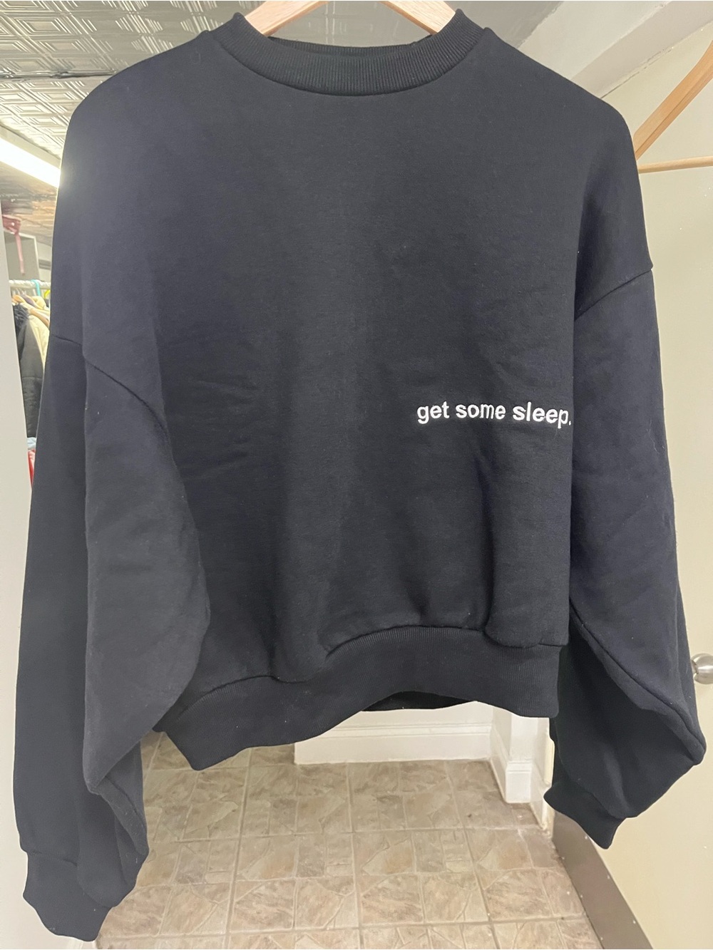 Black Get Some Sleep Chunked Up Emotional Crew Neck